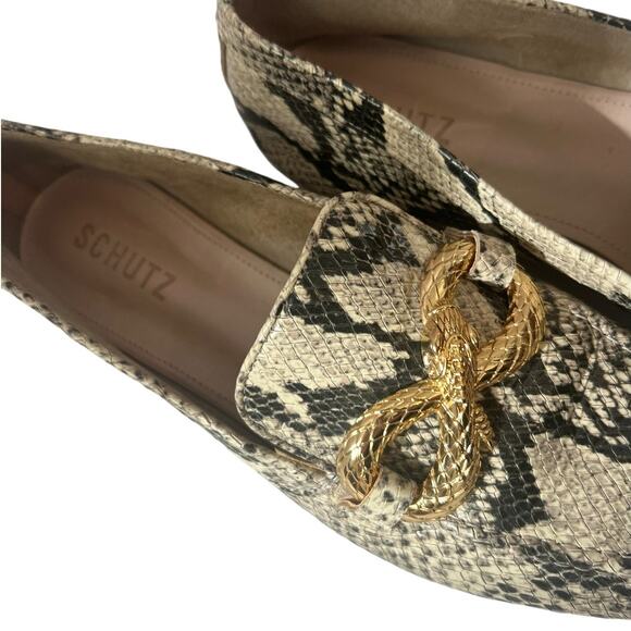 SCHUTZ Maggy Neutral Snakeskin Leather Flats Gold Snake Hardware Size 7.5 - Picture 3 of 7